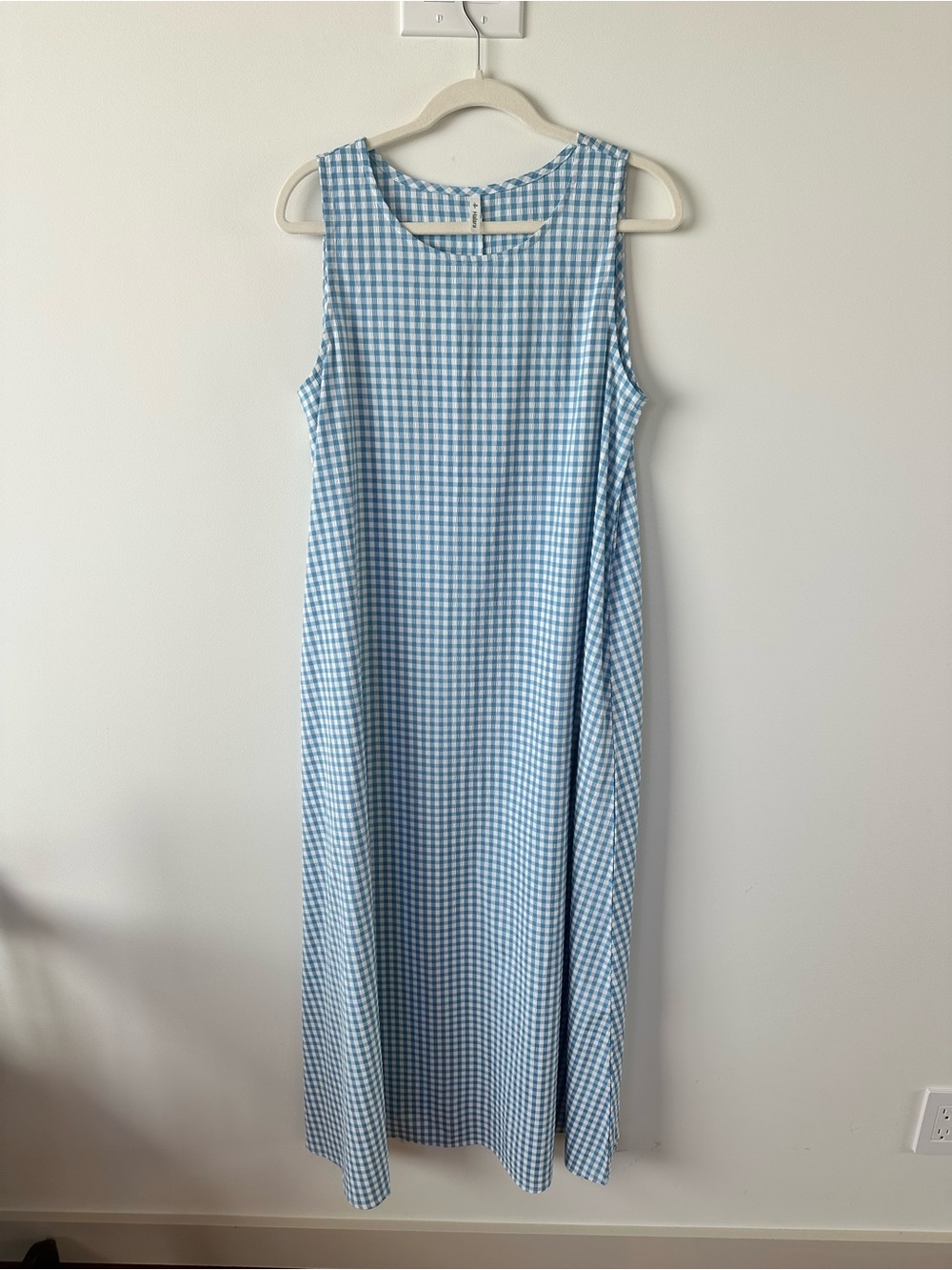 HALARA Light Blue Gingham Sleeveless Maxi Dress